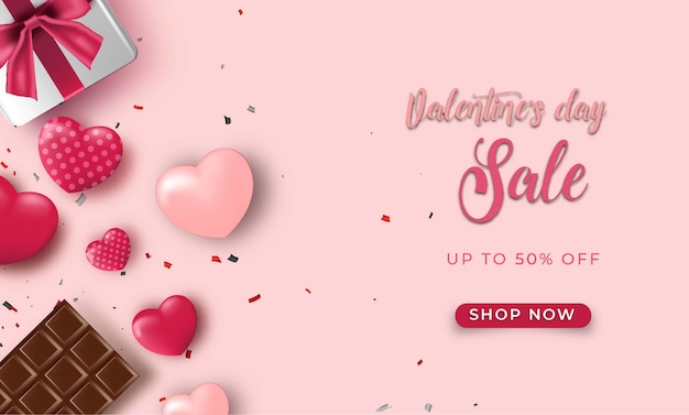 Promo di vendita di san valentino banner realistico