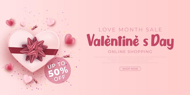 Realistic banner valentine's day sale promotion design suitable for sales promotion