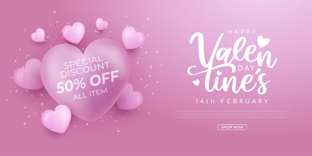 Realistic banner valentine's day sale promotion with discount