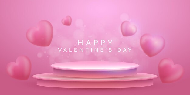 Realistic banner valentine's day sale with podium for product space