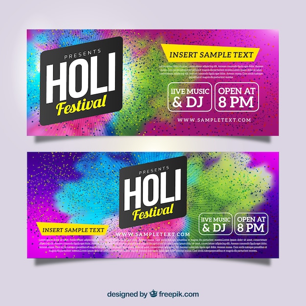 Realistic banners for holi festival