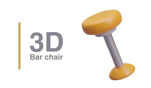 Realistic bar chair with yellow seat and iron leg Modern stylish furniture for bars