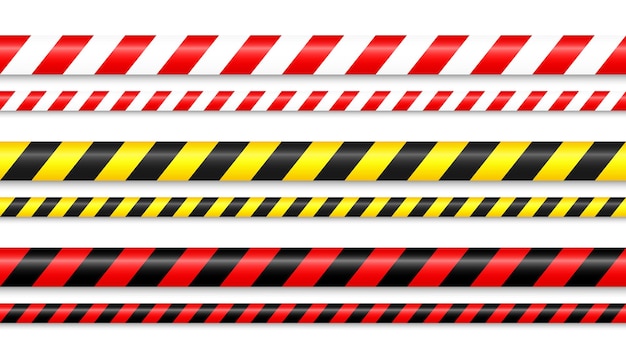 Vector realistic barricade construction tape yellow and red police warning line danger or hazard stripe