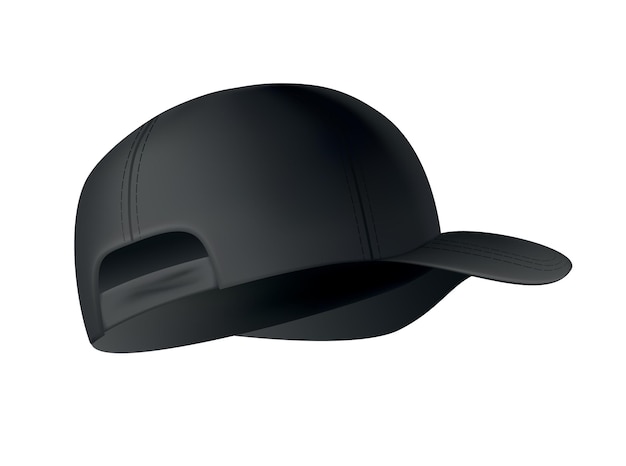 Vettore berretto da baseball realistico su bianco, vista laterale.
