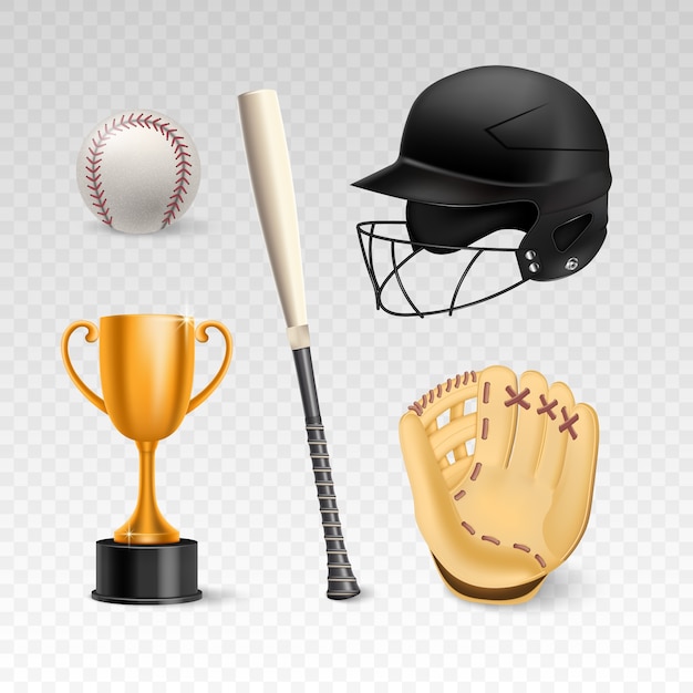 Realistic baseball elements set