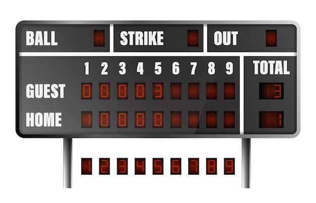 Vector realistic baseball scoreboard score on board during match on field team sports active lifestyle american national sport vector