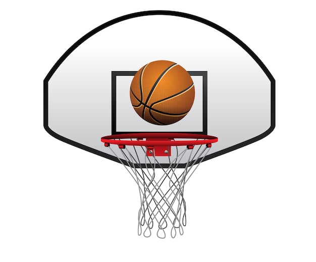 Vector realistic basket ball with net isolated. basketball hoop