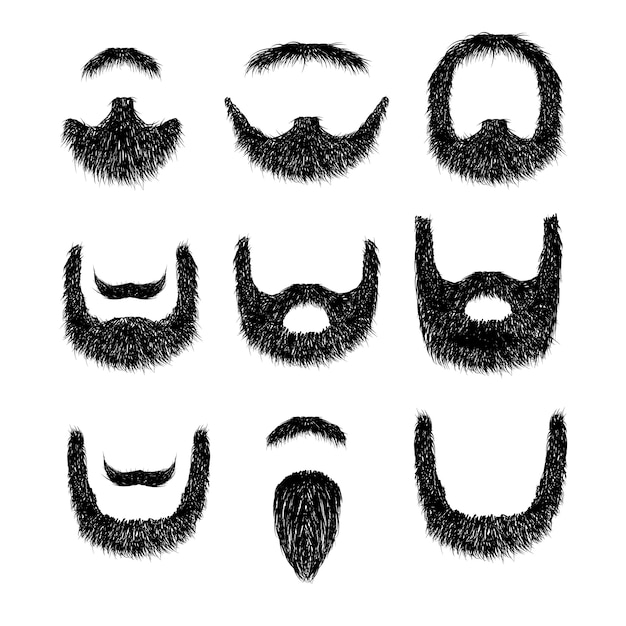 Realistic beard set  isolated on white background