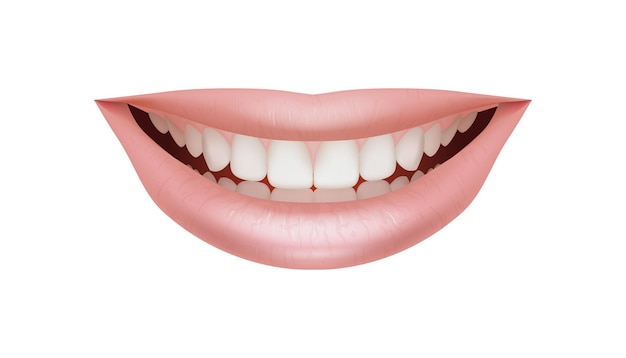 Vector realistic and beautiful 3d illustration of a female smile featuring shiny pink lips and white teeth