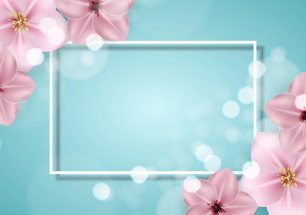 Realistic beautiful 3d sprind and summer pink flower background.