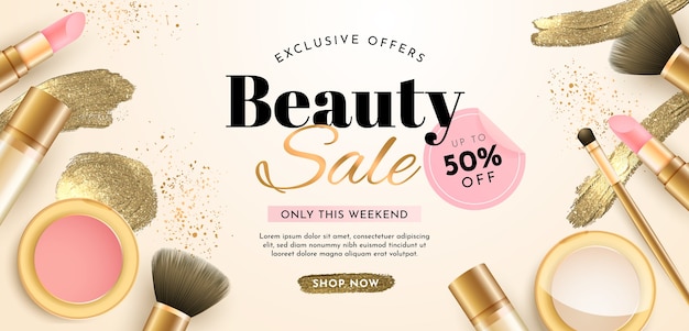 Realistic beauty offer sale banner