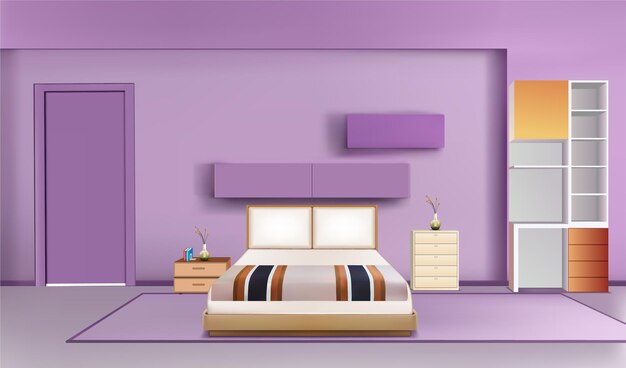 Vector realistic bedroom inside illustration