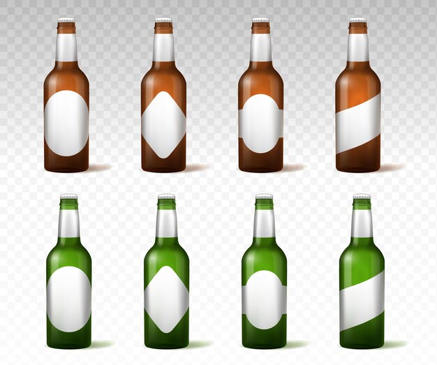 Realistic beer with labels at copy space set alcoholic drinks and beverages with tags template