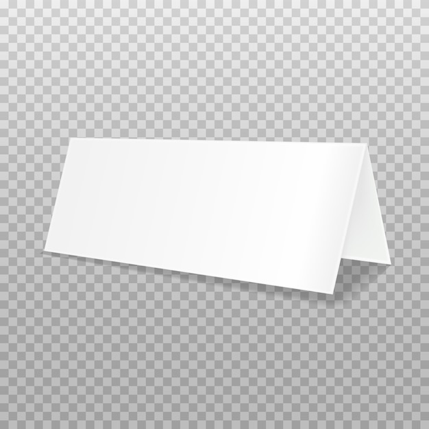 ソフトシャドウと透明な背景にリアルな二つ折り紙パンフレット。白い小冊子のテンプレートです。名刺デザイン