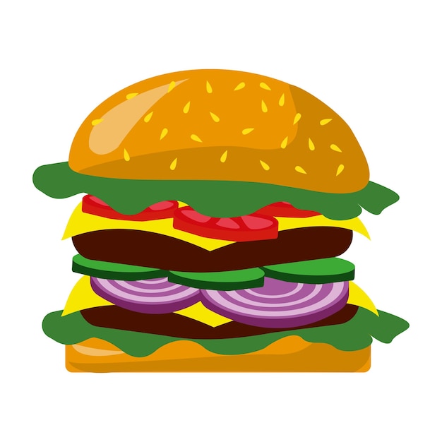Реалистичный большой гамбургер на белом фоне - векторные иллюстрации