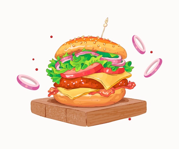 Realistic big hamburger on white background