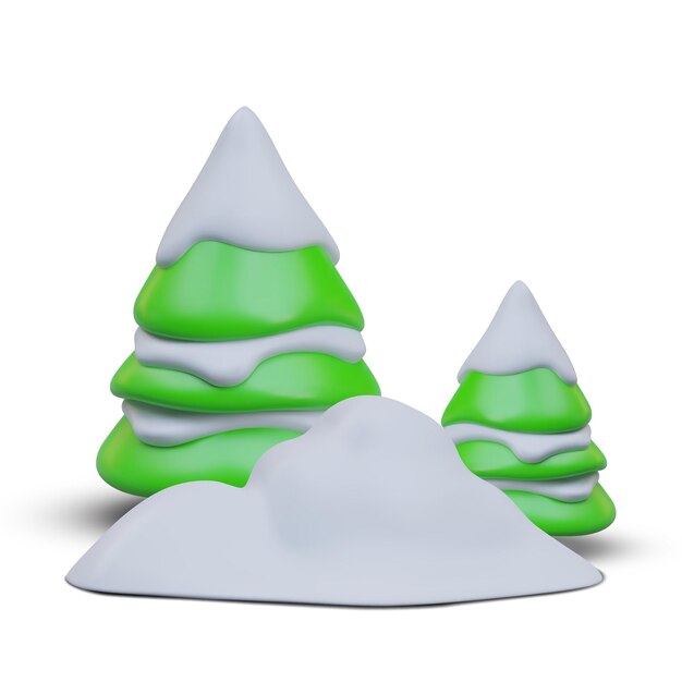 Realistic big and small christmas tree with snow near snowdrift