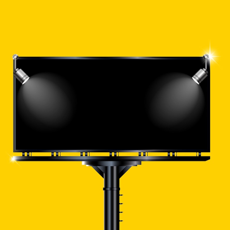 Vector realistic billboard with lights outdoors