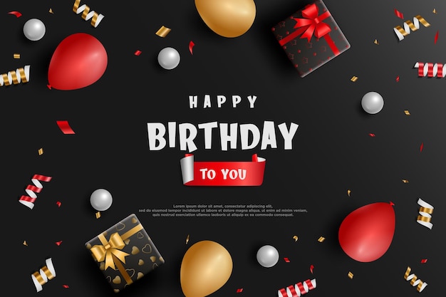 Realistic birthday background with balloons and gift boxes