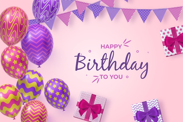 Realistic birthday background with balloons