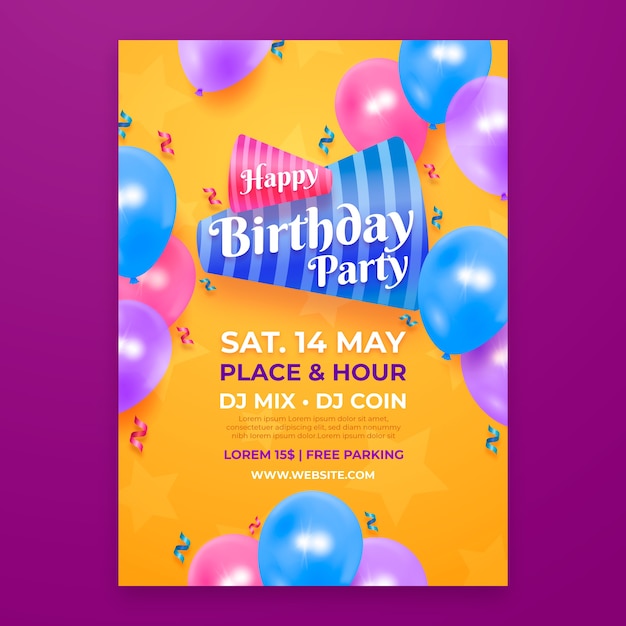 Vector realistic birthday party flyer template