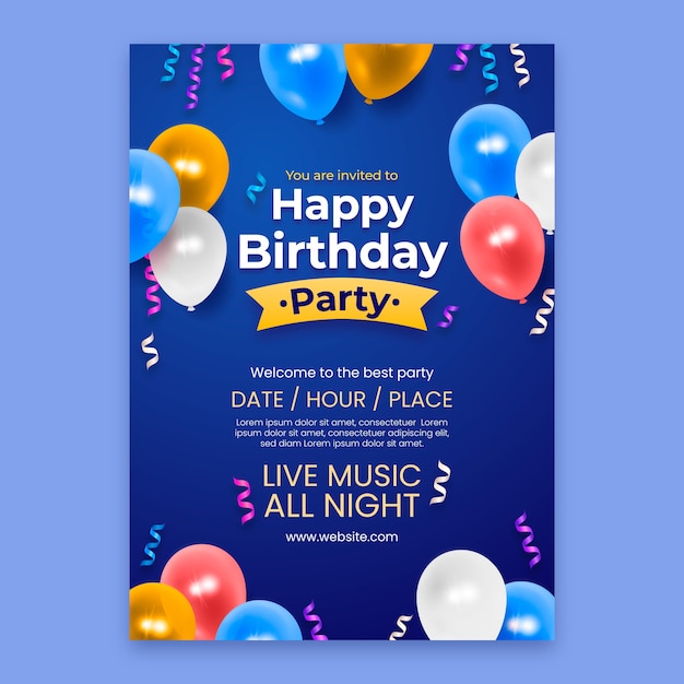 Realistic birthday party flyer template