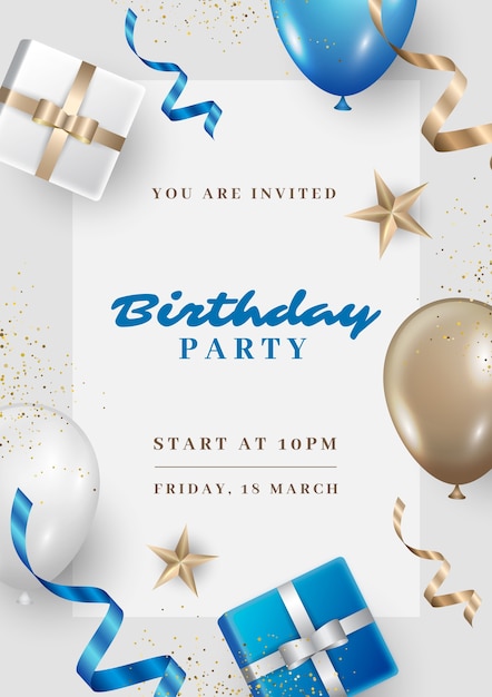 Realistic  birthday party flyer