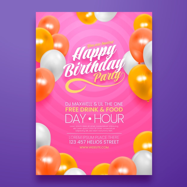 Vector realistic  birthday party flyer