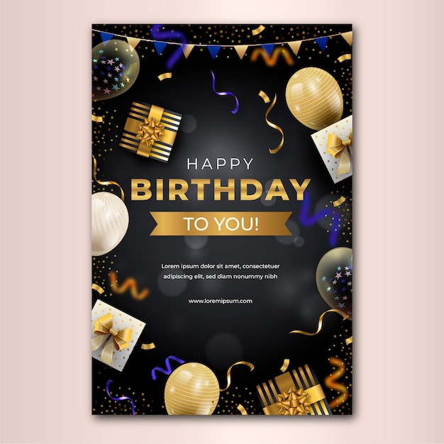 Vector realistic birthday party template flyer