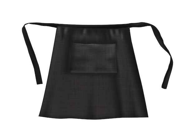 Vector realistic black blank short apron mockup with fabric texture isolated from background