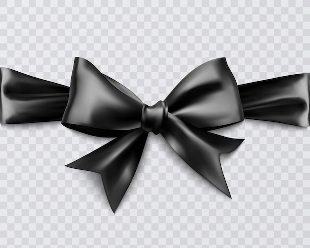 Vector realistic black bow on transparent background,   illustration