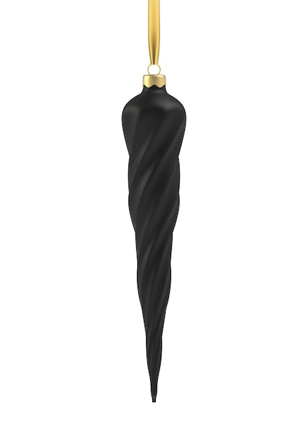 Vector realistic black christmas tree toy in the form of a icicle, spiral. 3d illustration object for christmas design, mockup.