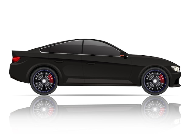 Vector realistic black coupe car side view.