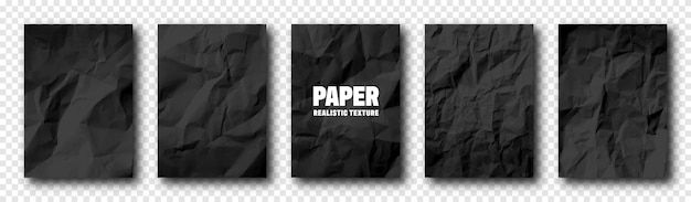 Vector realistic black crumpled paper texture rough grunge old blank torn edges vector illustration