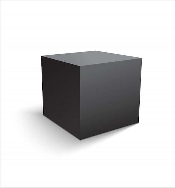 Realistic black cube or box isolated