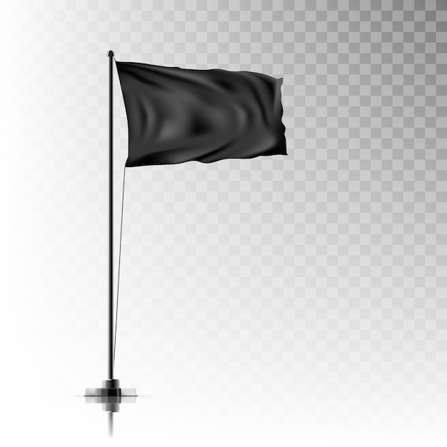 Vector realistic black flag on steel pole on background