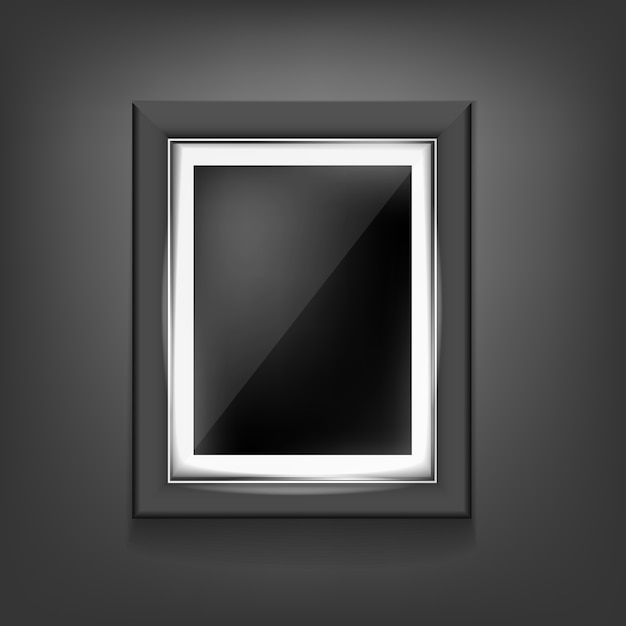 Realistic black frame template on black background with