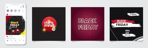 Insieme realistico di vendita della raccolta di post di instagram del black friday.