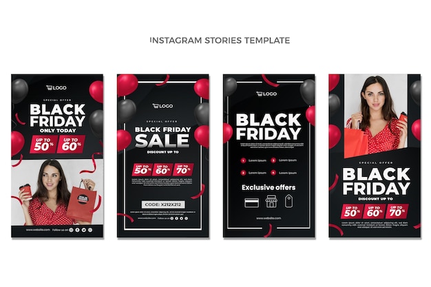 Vector realistic black friday instagram stories collection