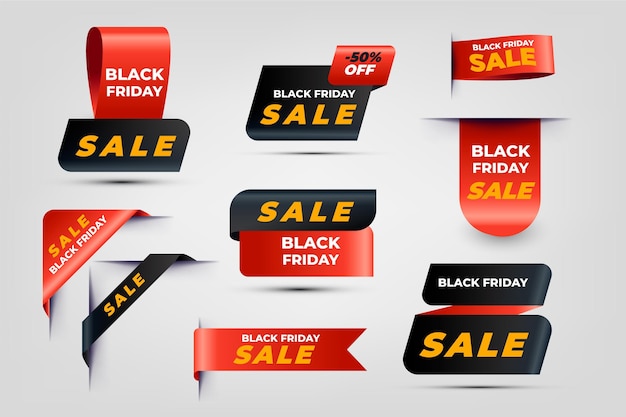 Realistic black friday sale labels collection