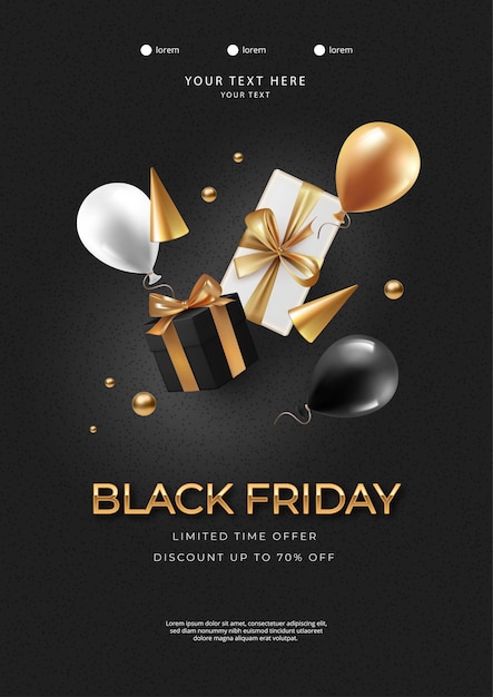 Modello di poster verticale di vendita del black friday realistico