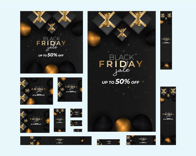 Realistic black friday sale web banner set