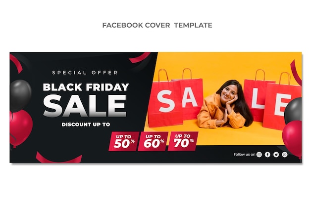 Modello realistico di copertina dei social media del black friday