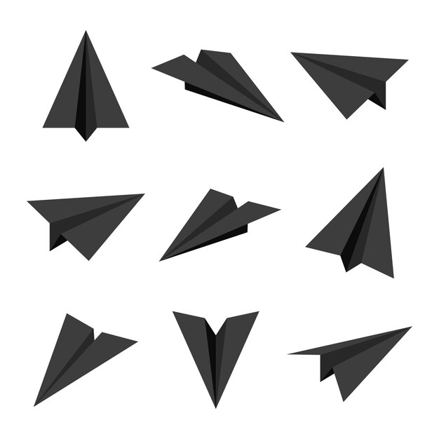 Vector realistic black handmade paper planes isolated on white background origami aircraft in flat style vector illustration