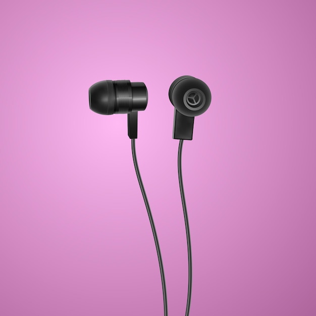 Realistic, black headphones on colorful background