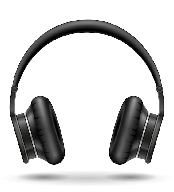 Realistic black headphones on white