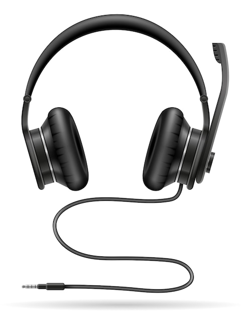 Realistic black headphones on white