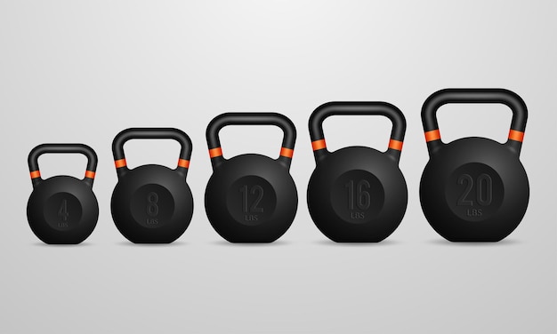 Vettore kettlebell neri realistici. illustrazione vettoriale