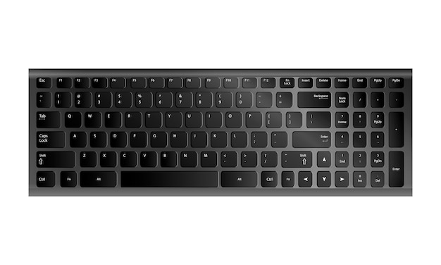 Realistic black modern laptop keyboard on isolated background, top view, illustration