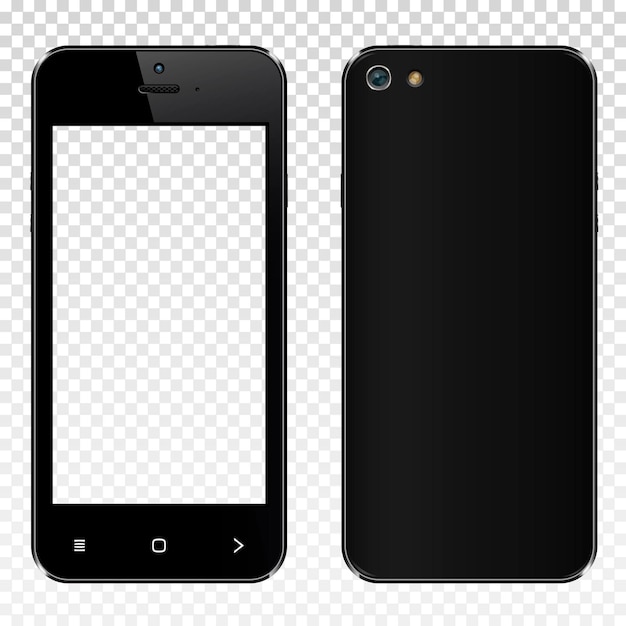 Realistic black smartphone with transparent screen isolated